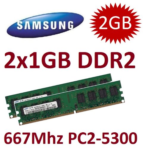 2GB Dual Channel Kit SAMSUNG Original 2x 1 GB 240 pin DDR2-667 (667Mhz, PC2-5300U, CL5) NON ECC, unbuffered (2x M378T2953QZS-CE6 ) für DDR2 Mainboards