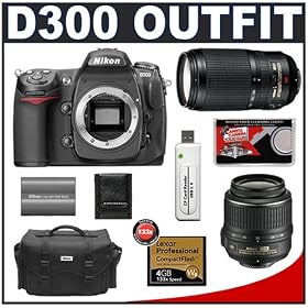 Nikon D300 Digital SLR Camera with Nikon 18-55mm AF-S DX VR Lens + Nikon 70-300mm AF-S VR Lens + 4GB Card + EN-EL3e Battery + Case + Cameta Bonus Accessory Kit