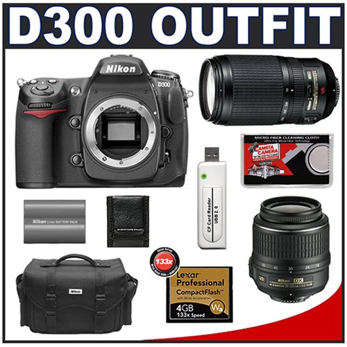 Nikon D300 Digital SLR Camera with Nikon 18-55mm AF-S DX VR Lens + Nikon 70-300mm AF-S VR Lens + 4GB Card + EN-EL3e Battery + Case + Cameta Bonus Accessory Kit