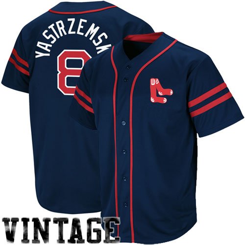 Majestic Carl Yastrzemski Boston Red Sox Throwback Heater Jersey - Navy Blue (Small)