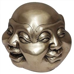 Laughing Buddha Head Four Faces Brass Statue