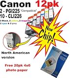 12pk Canon compatible (2)CLI226 Y (2)CLI226 M (2)CLI226 C (2)CLI226 BK (2)CLI226 GY & (2)PGI225 BK ink cartridges with new chip and free 20pk 4x6 photo paper. For MG6120 & MG8120 only!