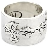 LH MEN Tribal Tribal Cross on Hammered Band Ri