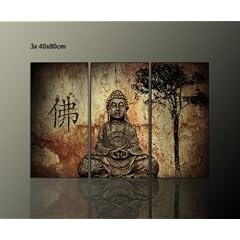Buddha 3x40x80 cm (Gesamt 130x80 cm) Bild Bilder auf Leinwand Poster Feng Shui Tolles Geschenk als Home und Wohnungs Deko im Wohnzimmer oder Schlafzimmer (Abstrakt Buddha Buddhismus Baum asiatisch) . Schn�ppchen, ideal als Geschenk f�r Familie & Freunde. Sch�ner wohnen mit Foto als Bild - Picture at Home. Weitere sch�ne Foto Bilder im Bild Online Shop