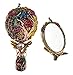 Ivenf Large Size Vintage Foldable Metal Handheld Oval Make-Up Mirror, Peacock Couple In Woods, Rose Copper