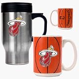 Miami Heat Stainless Steel Travel Mug and Gameball Ceramic Mug Set