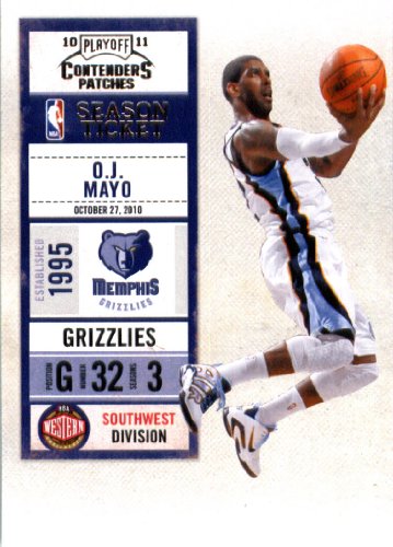2010 11 Playoff Contenders Plates & Patches Basketball Card # 51 O.J. Mayo Memphis Grizzlies In a Protective Screwdown Display Case!