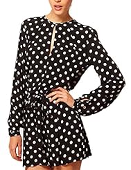 Polyester Belted Short Long Sleeves Polka Dot Print Jumpsuit 
