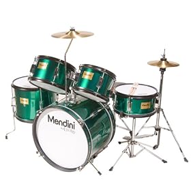 Mendini by Cecilio Complete 5-Piece 16" Green Junior Drum Set + Cymbals, Drumsticks & Adjustable Throne MJDS-5-GN