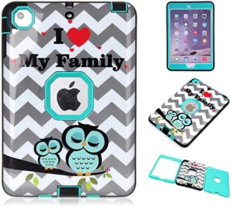 iPad Mine Case, iPad Mini 3 Case, CexCob Owls Family LOVE Shockproof 3in1 Hybrid High Impact Silicone &amp; Plastic Heavy Duty Defender Combo Back Cover Protection Case for Apple iPad Mini 2/ 3, Mint
