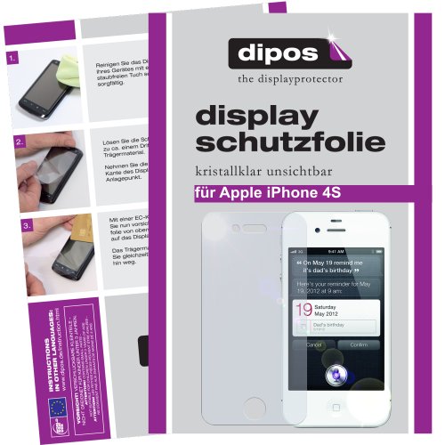 4x DIPOS Iphone 4 / 4S Displayschutzfolie kristallklar, kratzfest, blasenfrei, je 2x für die Vorder- UND Rückseite, MADE IN GERMANY Folie Displayschutz