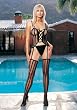 3Pc Opaque Criss Cross Sheer Camisole Sexy Lingerie Intimate Apparel With G-String And Stocking (Black-One Size)