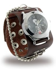 Skull and Links Brown Leather Cuff Bracelet with Watch (battery not included) LB02360