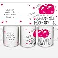 Personalised Snuggle Monster Mug Great Fun Gift for Boys Men Boyfriend Valentines Wedding Christmas Day Anniversary Birthday