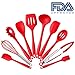 Set of 10 Pieces Silicone Kitchen Cooking Utensils With Hygienic Solid Coating,Heat Resistant Baking Spoonula,Brush,Whisk,Large and Small Spatula,Ladle,Slotted Turner and Spoon,Tongs,Pasta Fork Red