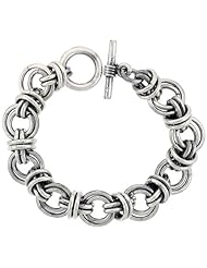 Sterling Silver Double Circles Doughnut Link Bracelet Toggle Clasp Handmade 3/4 inch wide, sizes 8, 8.5 & 9 inch