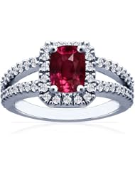 14K White Gold Cushion Cut Ruby Ring With Sidestones