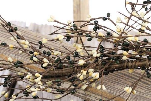 4 foot Long Hand Wrapped Vanilla & Green Colored Pip Berry Garland