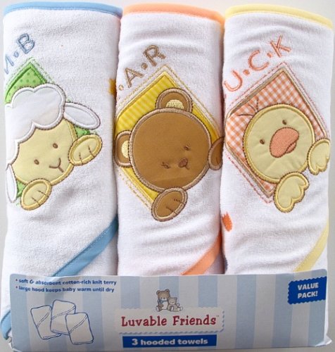 3-Pack Patches Hooded Towels, Yellow