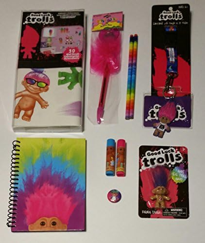 Good Luck Troll Fun Activity Bundle - Wall Decal Set, Journal, Lanyard, Keychain, Lip Balm, and Pin