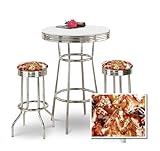 Chrome Bar Table & 2 Chrome Horse Fabric Seat Barstools