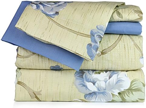 Super Soft Luxury Floral Six Piece Bed Sheet Set in 6 Prints (King, Blue Floral)