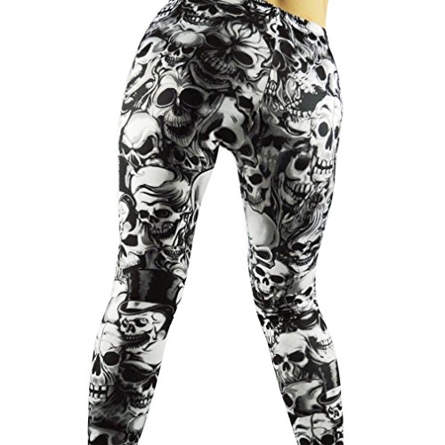 Amour -Gothic Punk Sexy Skull Print Leggings Tights Pants (Black)