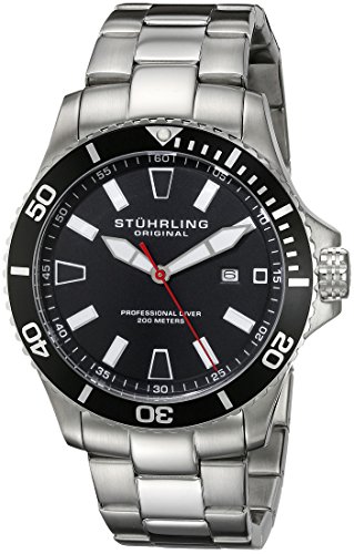 Stuhrling Original Men's 706B.01 Aquadiver Analog Display Japanese Quartz Silver Watch