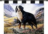 Review ArtExpression  / Bernese Mtn Dog - Artist: Robert May - Fabric Size: 34.00 by 26.00 inches Wall Tapestry with hanging rods and tassels included