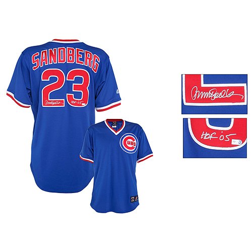 Mounted Memories Chicago Cubs Ryne Sandberg Autographed Jersey With Hof 05 Ins