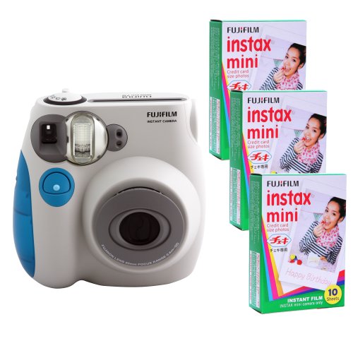Fujifilm Instax Mini 7s Trim Kit and 3 Fujifilm Instax Mini Film with 10 Exposures FU64-INM7BK30 (Blue)