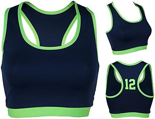 Seattle Seahawks 12th Man Fan Navy Sports Bra with Lime Line (Large/X-Large)