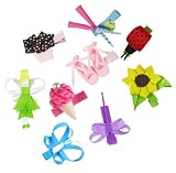 HipGirl 9pc Set Hip Girl Hair Bow Clips, Ladybug, Butterfly, Ballet Shoes, Fairy etc-One Size. In Gift Box