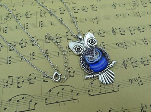 Owl Pendant Quality Glass Cabochon Vintage Silver Statement Necklace, Jewl:OWL1
