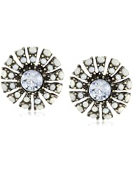 Cabochon Crystal Center Burnished Gold Tone Stud Earrings