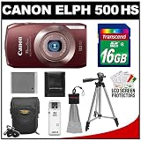Canon PowerShot 500 HS Digital Elph Camera (Brown) with 16GB Card + Battery + Case + Tripod + Accessory Kit