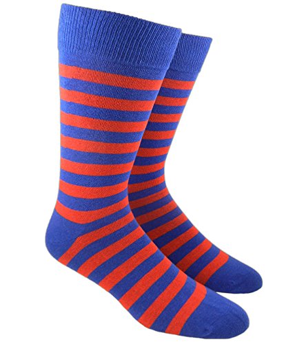 Royal Blue and Red Twill Stripe Cotton Blend Dress Socks