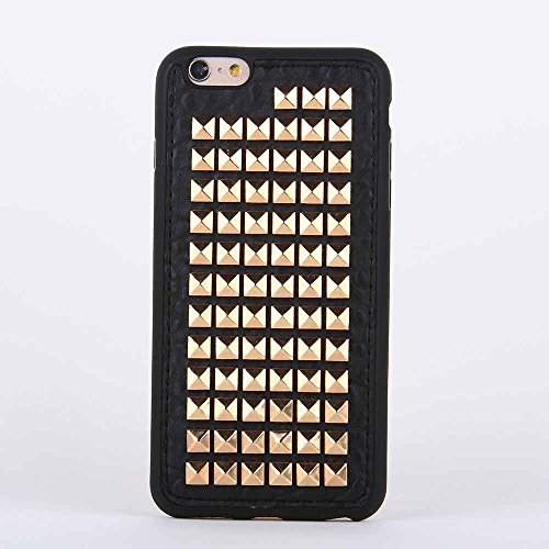 Metal Gold Studded Leather + Silicone Back Cases Covers for Apple iPhone 6 Plus 5.5 Inches Black Soft Metallic Rock Roll Cool Punk Girls Men High Fashion