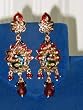 Bollywood Designer Peacock Kundan Enamel Earrings with Maroon Danglers Beads