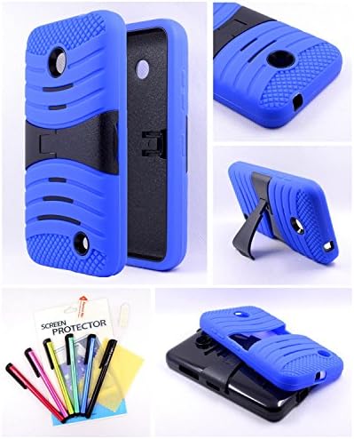 Thousand Eight(TM) For Nokia Lumia 635 - Heavy Duty Armor Stand Combo case / Hybrid Kickstand Case with Silicone Armor Skin + [Screen Protector Shield(Ultra Clear)+Thousand Eight(TM)Touch Screen Stylus] (stand case blue/black)