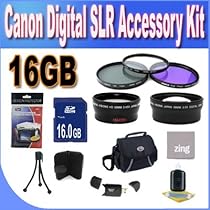 Accessory Saver Kit for Canon SLR (58mm Wide Angle Lens + 58mm 2X Telephoto Lens + 58mm 3 Piece Filter Kit + 16GB SDHC Memory + USB Card Reader + Deluxe Camera Case w/Strap + Microfiber Cleaning Cloth + LCD Screen Protectors + Mini Tripod + Accessory Saver Bundle!)
