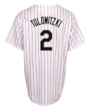 MLB Youth Colorado Rockies Troy Tulowitzki White/Purple Pinstripe Home Short Sleeve Replica Button Front Jersey By Majestic (White/Purple Pinstripes, X-Large)