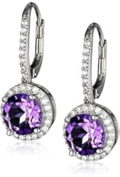 Sterling Silver Gemstone Halo Dangle Earrings