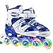 JIFAR Youth Childrenâ€™s Inline Skates for Kids, Adjustable Roller Blades with Light Up Wheels for Girls Boys, Indoor&Outdoor Ice Skating Equipment Small Size(12J-2 US), Blue
