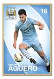 Sergio Aguero Manchester City FC Poster Magnetic Notice Board Beech Framed – 96.5 x 66 cms (Approx 38 x 26 inches)