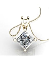 14KT Yellow Gold 4 Prong 3/4ctw Princess Cut Diamond Solitaire Pendant on 18 Cable Chain through V shaped bail 3/4 CTW