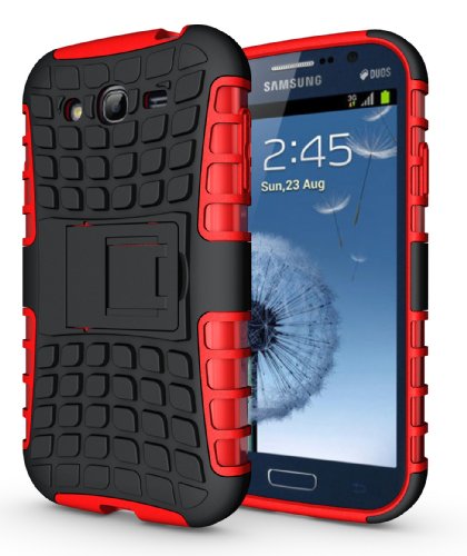 JKase DIABLO Series Tough Rugged Dual Layer Protection Case Cover with Build in Stand for Samsung Galaxy Grand i9080, Samsung Galaxy Grand Duos i9082 - Retail Packaging (Red)