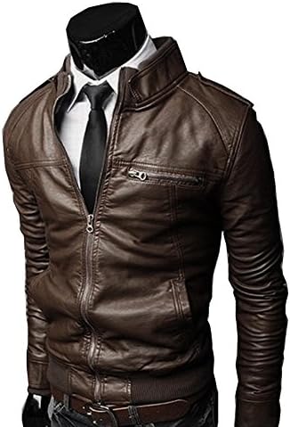 Cottory Men's Slim Fit PU Faux Leather Zipper Closure Rider Jacket