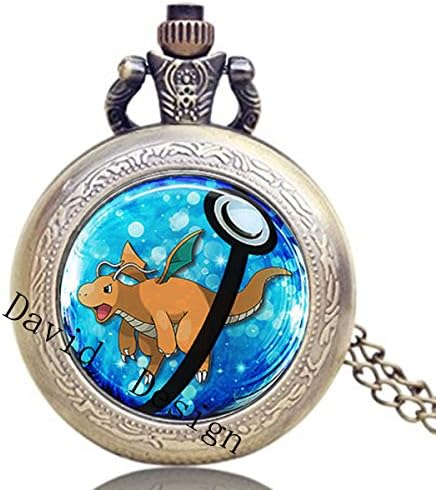Superb Jewelry® Dragonite Pokemon Pokeball NecklaceWatch Pendant Gift Idea Gamer Gear Cosplay Birthday Anniversary Christmas Friendship A55