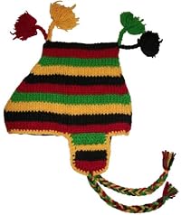 Authentic Soul Wool Ear Flap Sherpa Rasta Ski Knit Hat . Red. One Size.